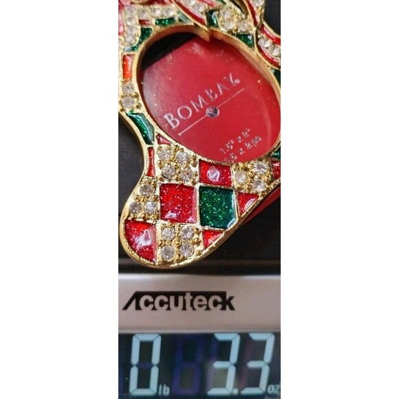 Bombay Christmas Stocking Ornament Photo Picture Frame Faux Rhinestone - Picture 10 of 14